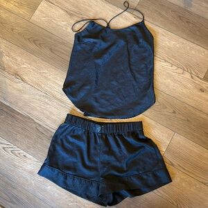 Victoria’s Secret satin black leopard print tankini and shorts pajama set